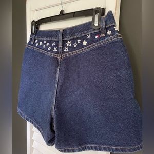 PERSONALIZED vintage embroidered Tommy Hilfiger high rise jean shorts.